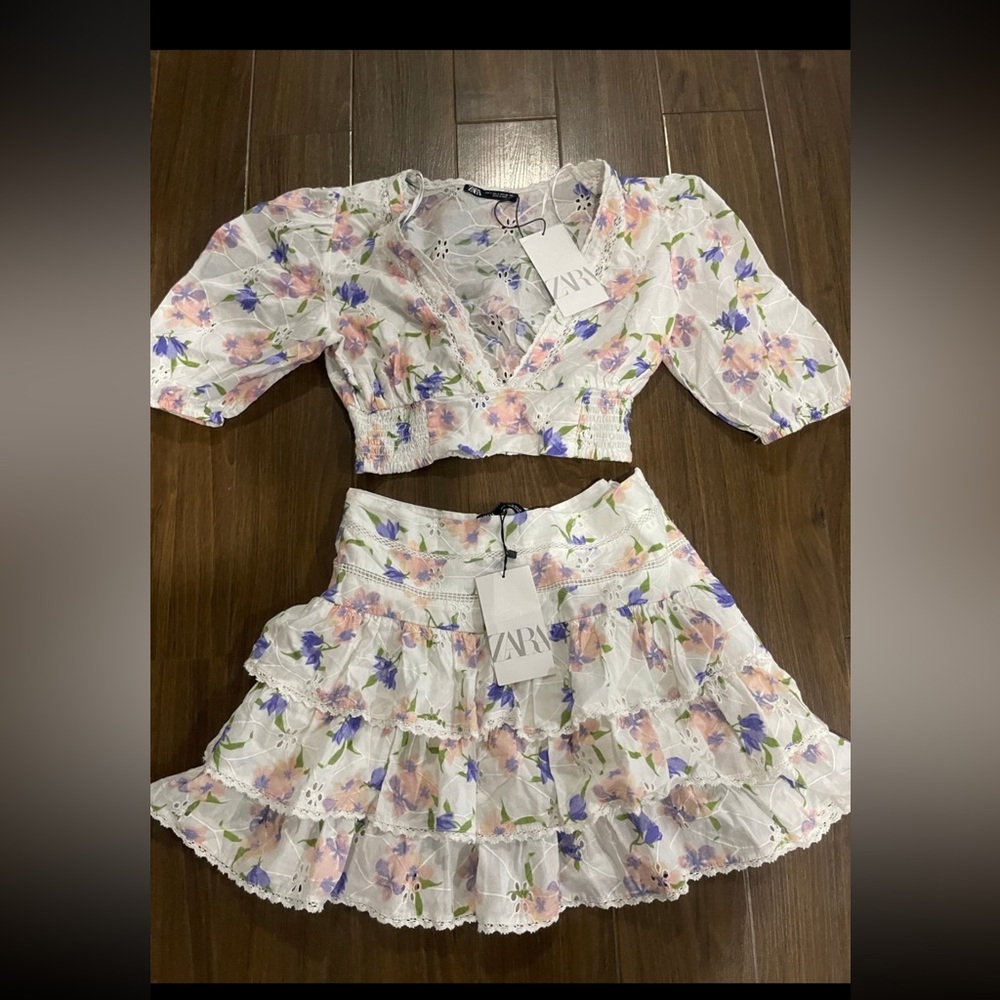 Zara two pieces floral skirt set